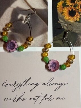 🆕 Handcrafted Floral & Gemstone Hoop Earrings